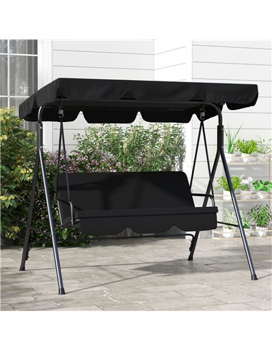 Outsunny 3-Seat Swing Chair Garden Swing Seat with Adjustable Canopy for Patio, Black 84A-054V05BK