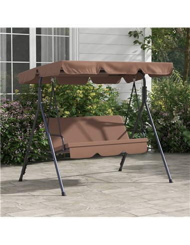 Outsunny 3-Seat Swing Chair Garden Swing Seat with Adjustable Canopy for Patio, Brown 84A-054V05BN