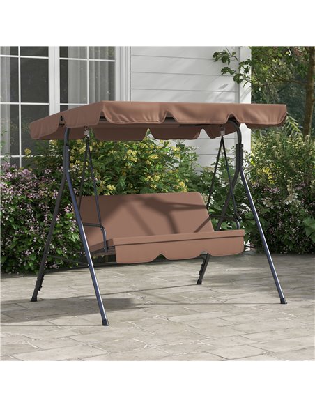 Outsunny 3-Seat Swing Chair Garden Swing Seat with Adjustable Canopy for Patio, Brown 84A-054V05BN - pic 51760 | FastDaddyshop