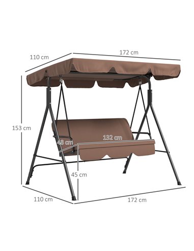 Outsunny 3-Seat Swing Chair Garden Swing Seat with Adjustable Canopy for Patio, Brown 84A-054V05BN