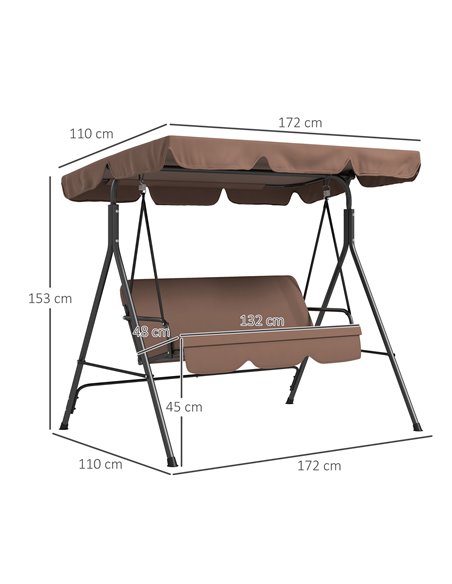 Outsunny 3-Seat Swing Chair Garden Swing Seat with Adjustable Canopy for Patio, Brown 84A-054V05BN - pic 51761 | FastDaddyshop
