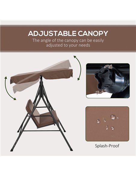 Outsunny 3-Seat Swing Chair Garden Swing Seat with Adjustable Canopy for Patio, Brown 84A-054V05BN - pic 51762 | FastDaddyshop