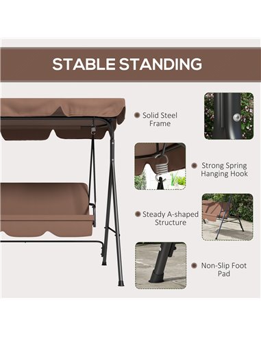 Outsunny 3-Seat Swing Chair Garden Swing Seat with Adjustable Canopy for Patio, Brown 84A-054V05BN