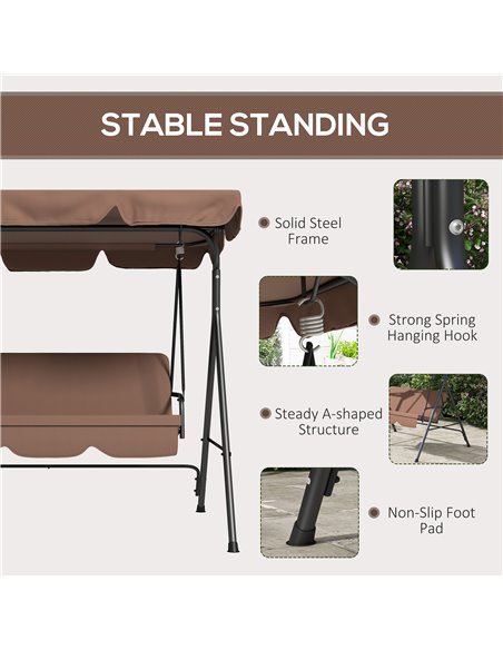 Outsunny 3-Seat Swing Chair Garden Swing Seat with Adjustable Canopy for Patio, Brown 84A-054V05BN - pic 51763 | FastDaddyshop