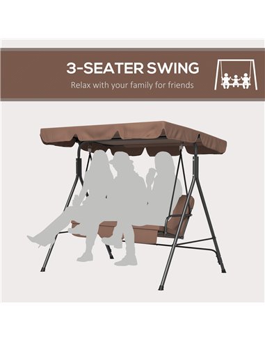 Outsunny 3-Seat Swing Chair Garden Swing Seat with Adjustable Canopy for Patio, Brown 84A-054V05BN
