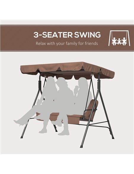 Outsunny 3-Seat Swing Chair Garden Swing Seat with Adjustable Canopy for Patio, Brown 84A-054V05BN - pic 51764 | FastDaddyshop