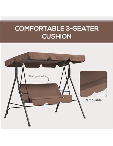 Outsunny 3-Seat Swing Chair Garden Swing Seat with Adjustable Canopy for Patio, Brown 84A-054V05BN