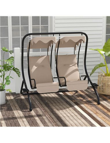 Outsunny Canopy Swing Chair Modern Garden Swing Seat Outdoor Relax Chairs w/ 2 Separate Chairs, Cushions and Removable Shade Can