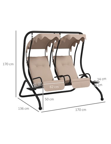 Outsunny Canopy Swing Chair Modern Garden Swing Seat Outdoor Relax Chairs w/ 2 Separate Chairs, Cushions and Removable Shade Can