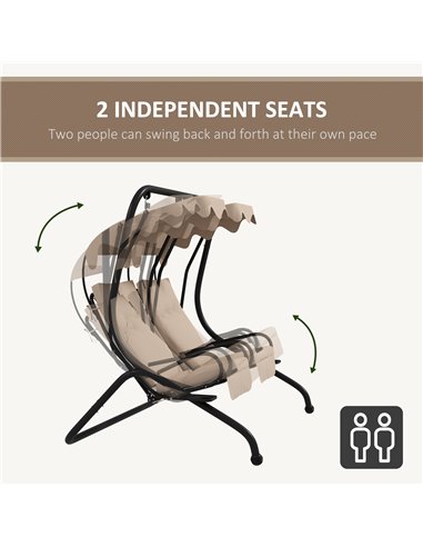 Outsunny Canopy Swing Chair Modern Garden Swing Seat Outdoor Relax Chairs w/ 2 Separate Chairs, Cushions and Removable Shade Can