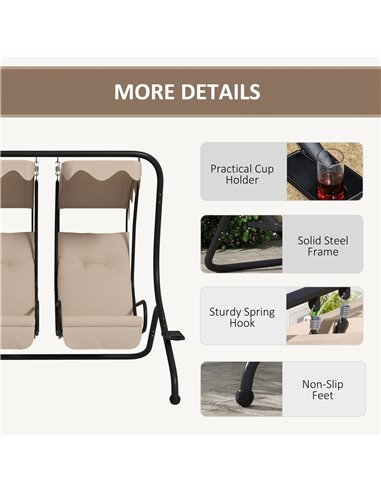Outsunny Canopy Swing Chair Modern Garden Swing Seat Outdoor Relax Chairs w/ 2 Separate Chairs, Cushions and Removable Shade Can