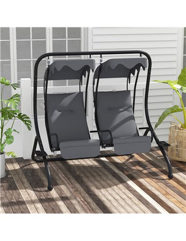 Outsunny Canopy Swing Chair Modern Garden Swing Seat Outdoor Relax Chairs w/ 2 Separate Chairs, Cushions and Removable Shade Can