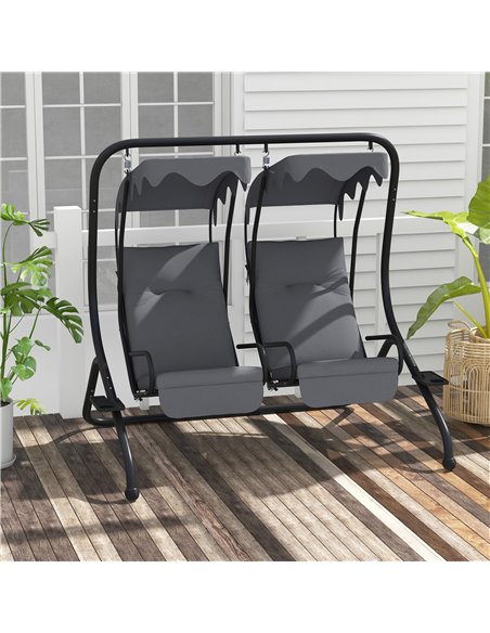 Outsunny Canopy Swing Chair Modern Garden Swing Seat Outdoor Relax Chairs w/ 2 Separate Chairs, Cushions and Removable Shade Can - pic 51778 | FastDaddyshop