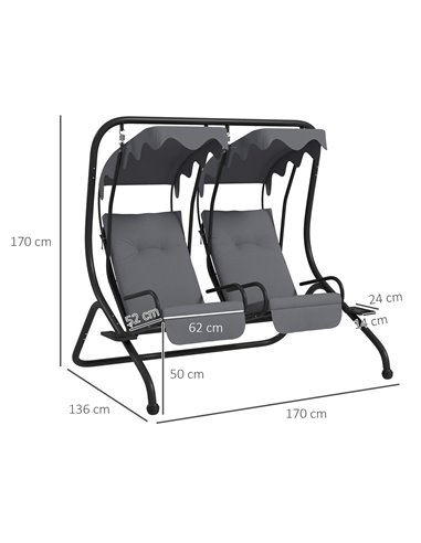 Outsunny Canopy Swing Chair Modern Garden Swing Seat Outdoor Relax Chairs w/ 2 Separate Chairs, Cushions and Removable Shade Can