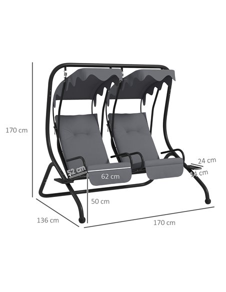 Outsunny Canopy Swing Chair Modern Garden Swing Seat Outdoor Relax Chairs w/ 2 Separate Chairs, Cushions and Removable Shade Can - pic 51779 | FastDaddyshop