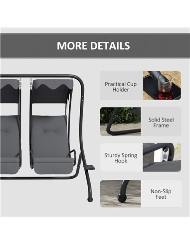 Outsunny Canopy Swing Chair Modern Garden Swing Seat Outdoor Relax Chairs w/ 2 Separate Chairs, Cushions and Removable Shade Can