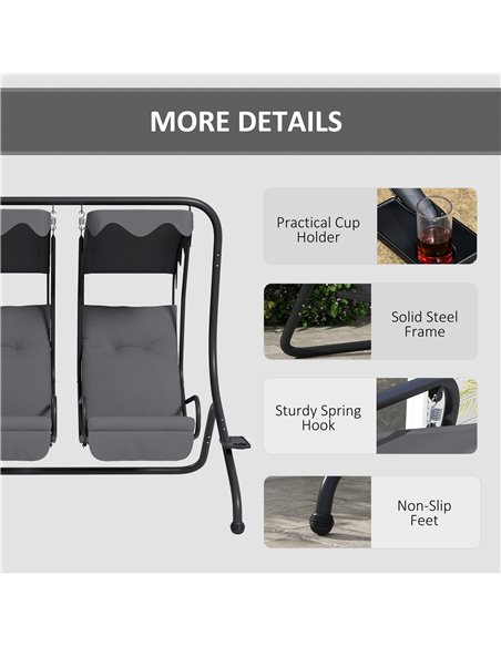 Outsunny Canopy Swing Chair Modern Garden Swing Seat Outdoor Relax Chairs w/ 2 Separate Chairs, Cushions and Removable Shade Can - pic 51781 | FastDaddyshop
