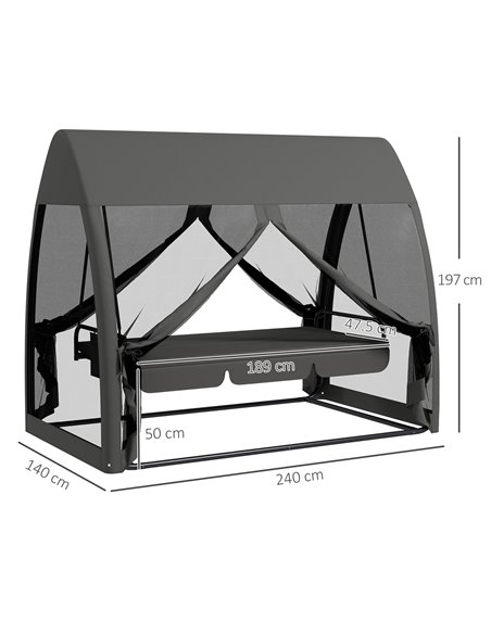 Outsunny 3 Seater Swing Chair 2 in 1 Garden Swing Seat Bed Convertible Outdoor Rocking Bench Bed with Water-Resistant Roof, Zipp - pic 51788 | FastDaddyshop
