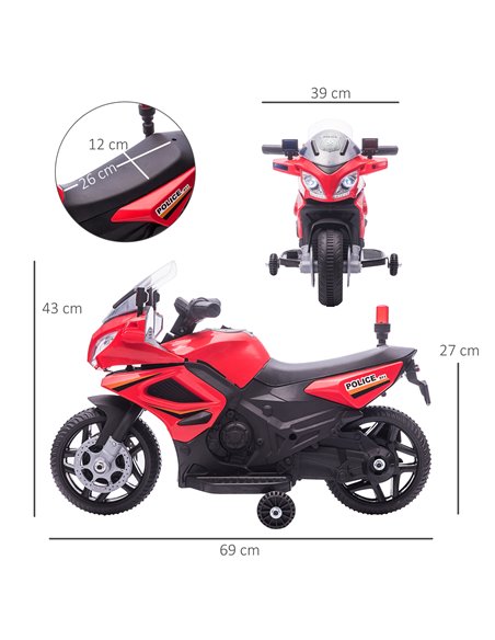 HOMCOM Kids 6V Electric Ride On Motorcycle Police Car Vehicle w/ Lights Horn Realistic Sound Outdoor Play Toy for 18 - 36 months - pic 5179 | FastDaddyshop