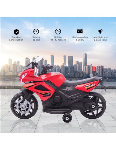 HOMCOM Kids 6V Electric Ride On Motorcycle Police Car Vehicle w/ Lights Horn Realistic Sound Outdoor Play Toy for 18 - 36 months