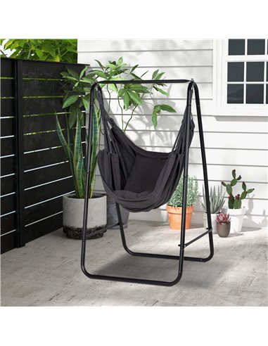 Outsunny Hammock Chair with Stand, Hammock Swing Chair with Cushion, Dark Grey 84A-329V70CG