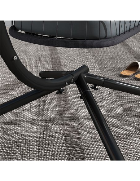 Outsunny Outdoor PE Rattan Swing Chair with Cushion, Foldable Basket Patio Hanging Chair w/ Metal Stand, Rotation Spring Hook, B - pic 51821 | FastDaddyshop