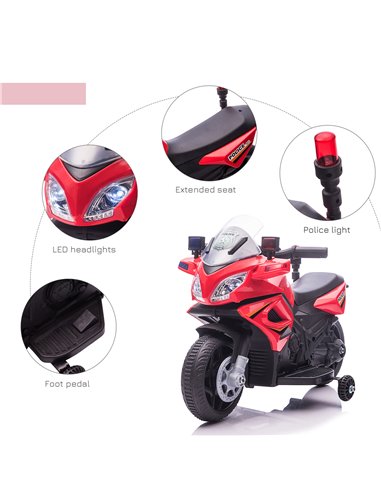 HOMCOM Kids 6V Electric Ride On Motorcycle Police Car Vehicle w/ Lights Horn Realistic Sound Outdoor Play Toy for 18 - 36 months