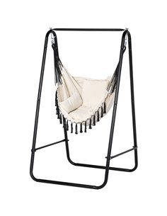 Outsunny Hammock Swing Chair with Stand, Cream White 84A-329V71CW