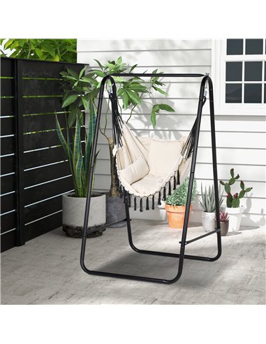 Outsunny Hammock Swing Chair with Stand, Cushioned Hammock Chair for Indoor & Outdoor Relaxation, Cream White 84A-329V71CW