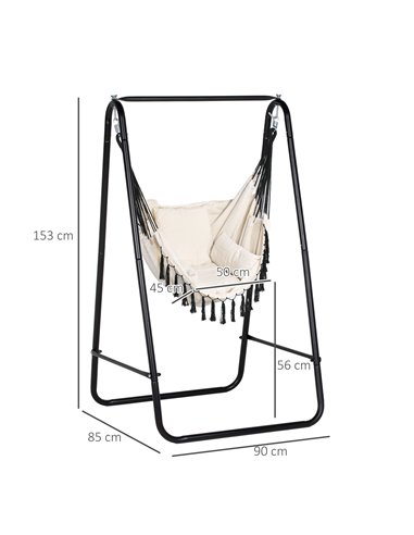 Outsunny Hammock Swing Chair with Stand, Cushioned Hammock Chair for Indoor & Outdoor Relaxation, Cream White 84A-329V71CW