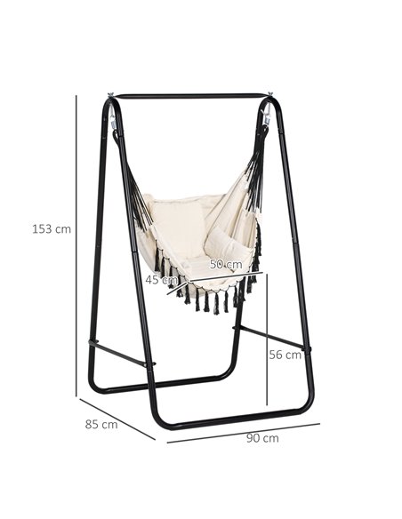 Outsunny Hammock Swing Chair with Stand, Cushioned Hammock Chair for Indoor & Outdoor Relaxation, Cream White 84A-329V71CW - pic 51833 | FastDaddyshop