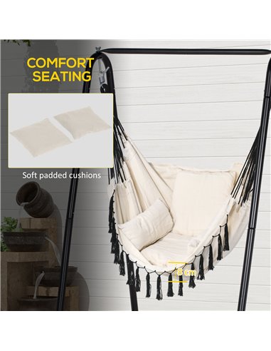 Outsunny Hammock Swing Chair with Stand, Cushioned Hammock Chair for Indoor & Outdoor Relaxation, Cream White 84A-329V71CW