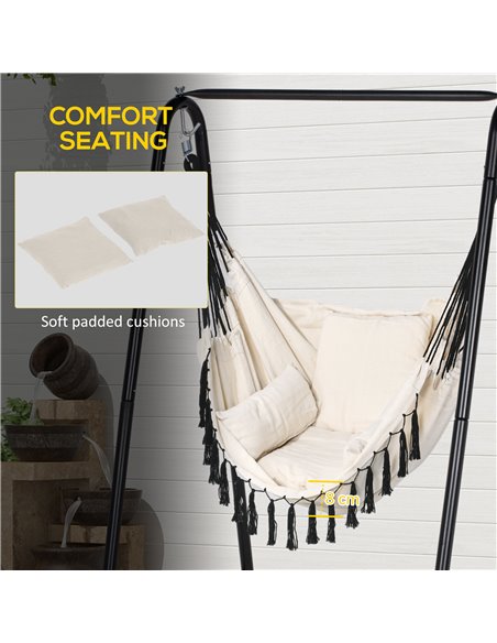 Outsunny Hammock Swing Chair with Stand, Cushioned Hammock Chair for Indoor & Outdoor Relaxation, Cream White 84A-329V71CW - pic 51835 | FastDaddyshop