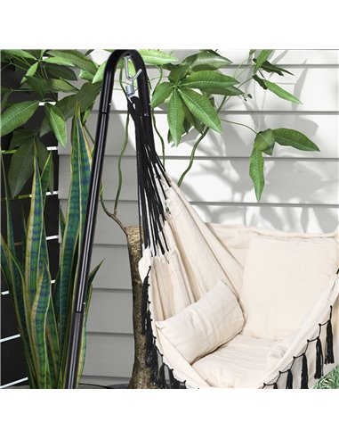 Outsunny Hammock Swing Chair with Stand, Cushioned Hammock Chair for Indoor & Outdoor Relaxation, Cream White 84A-329V71CW