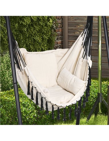 Outsunny Hammock Swing Chair with Stand, Cushioned Hammock Chair for Indoor & Outdoor Relaxation, Cream White 84A-329V71CW
