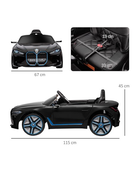 HOMCOM BMW i4 Licensed 12V Kids Electric Ride on Car w/ Remote Control, Powered Electric Car w/ Portable Battery, Music, Horn, H - pic 51851 | FastDaddyshop