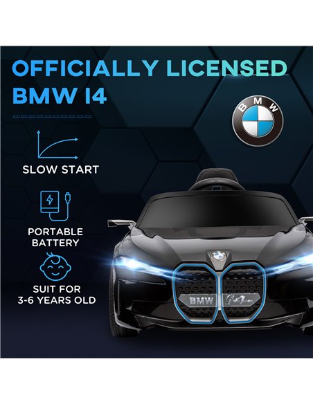 HOMCOM BMW i4 Licensed 12V Kids Electric Ride on Car w/ Remote Control, Powered Electric Car w/ Portable Battery, Music, Horn, H - pic 51852 | FastDaddyshop