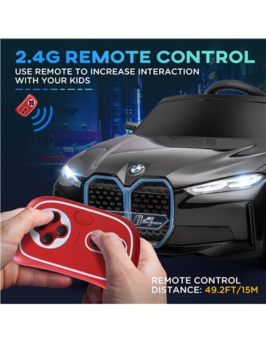 HOMCOM BMW i4 Licensed 12V Kids Electric Ride on Car w/ Remote Control, Powered Electric Car w/ Portable Battery, Music, Horn, H
