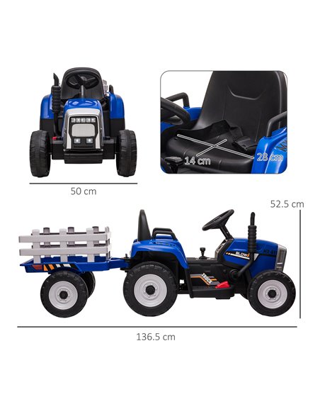 HOMCOM Electric Ride on Tractor w/ Detachable Trailer, 12V Kids Battery Powered Electric Car w/ Remote Control, Music Start up S - pic 51860 | FastDaddyshop