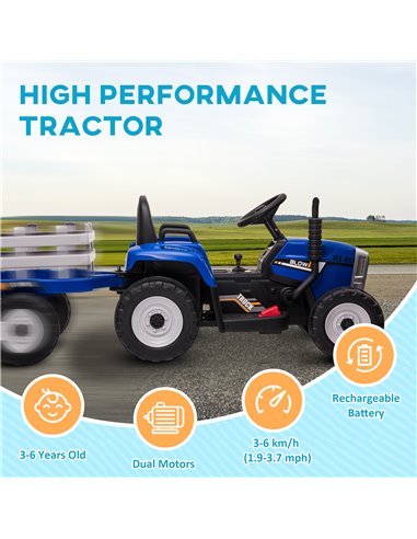 HOMCOM Electric Ride on Tractor w/ Detachable Trailer, 12V Kids Battery Powered Electric Car w/ Remote Control, Music Start up S