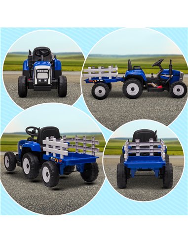 HOMCOM Electric Ride on Tractor w/ Detachable Trailer, 12V Kids Battery Powered Electric Car w/ Remote Control, Music Start up S