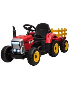 HOMCOM 12V Kids Electric Ride on Tractor with Detachable Trailer, Red 370-281V70RD