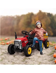 HOMCOM 12V Kids Electric Ride on Tractor with Detachable Trailer, Red 370-281V70RD 2