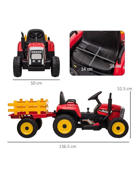 HOMCOM Electric Ride on Tractor with Detachable Trailer, 12V Kids Battery Powered Electric Car w/ Remote Control, Music Start up - pic 51869 | FastDaddyshop