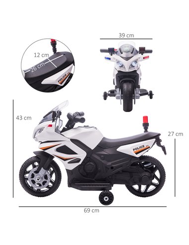 HOMCOM Kids 6V Electric Ride On Motorcycle Police Car Vehicle w/ Lights Horn Realistic Sound Outdoor Play Toy for 18 - 36 months