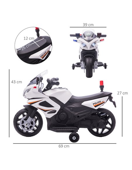 HOMCOM Kids 6V Electric Ride On Motorcycle Police Car Vehicle w/ Lights Horn Realistic Sound Outdoor Play Toy for 18 - 36 months - pic 5187 | FastDaddyshop
