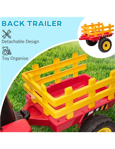 HOMCOM Electric Ride on Tractor with Detachable Trailer, 12V Kids Battery Powered Electric Car w/ Remote Control, Music Start up - pic 51870 | FastDaddyshop