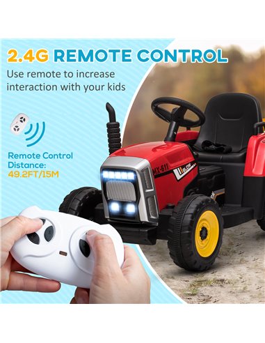 HOMCOM Electric Ride on Tractor with Detachable Trailer, 12V Kids Battery Powered Electric Car w/ Remote Control, Music Start up