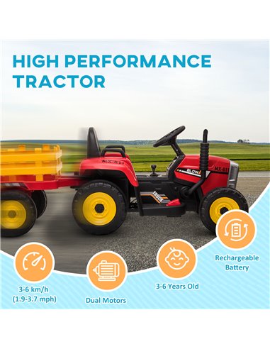 HOMCOM Electric Ride on Tractor with Detachable Trailer, 12V Kids Battery Powered Electric Car w/ Remote Control, Music Start up