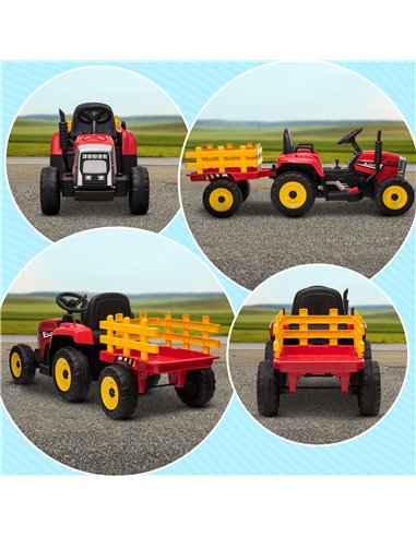 HOMCOM Electric Ride on Tractor with Detachable Trailer, 12V Kids Battery Powered Electric Car w/ Remote Control, Music Start up